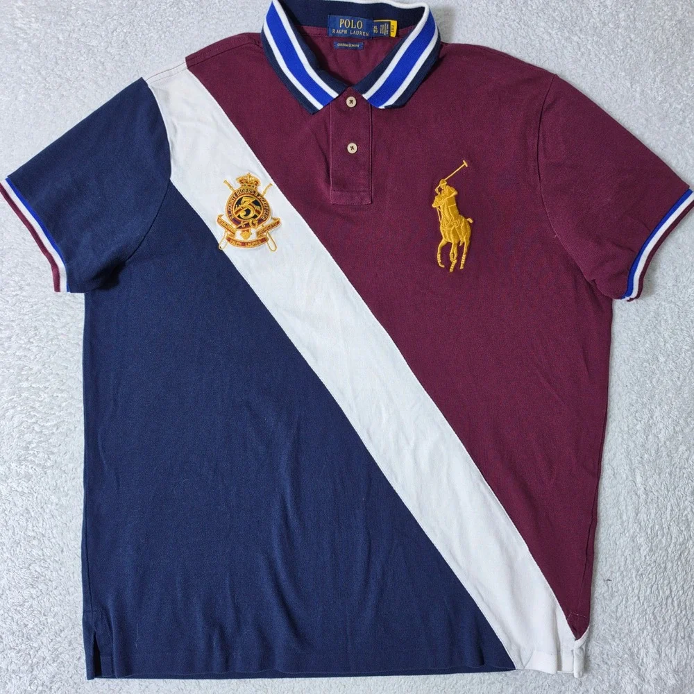 Polo Ralph Lauren BIG PONY Custom Fit Mens XL Polo Burgundy Navy White Crest
